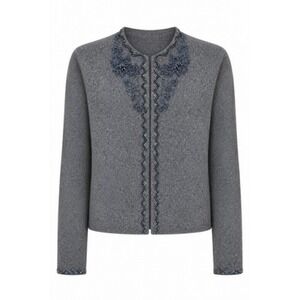 Jillian Jones Cardigan Sweater Women S Gray Beaded Floral Angora Party Holiday